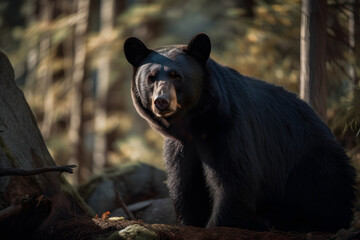 Obraz premium Black Bear in Their Natural Habitat. Generative AI