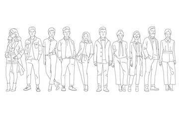 The diverse group of people, entrepreneurs, or office workers isolated on white background. Multinational company. Flat cartoon vector illustration.