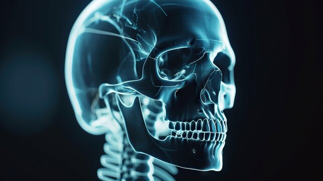 Film x-ray skull and cervical spine lateral view. Medicine radiology background. Generative AI