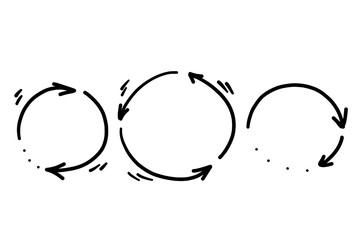 Hand drawn repeat vector arrow in a circle way road shape rotation going with a high speed. Recycle symbol icon. Natural water cycle. Business going.