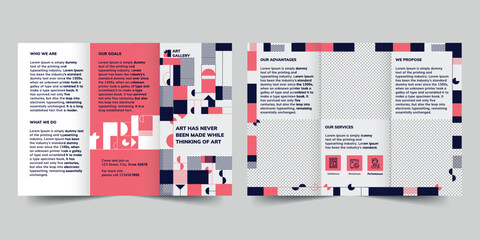 Art Gallery  trifold brochure template. A clean, modern, and high-quality design tri fold brochure vector design. Editable and customize template brochure