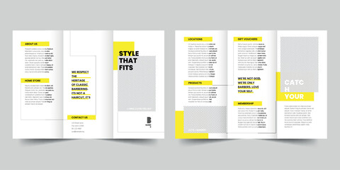 Barbershop trifold brochure template. A clean, modern, and high-quality design tri fold brochure vector design. Editable and customize template brochure