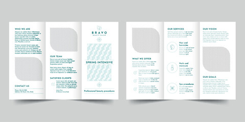 Beauty Salon  trifold brochure template. A clean, modern, and high-quality design tri fold brochure vector design. Editable and customize template brochure