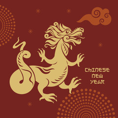 Chinese Happy New Year 2024. Year of the Dragon. Greetings card, banner design