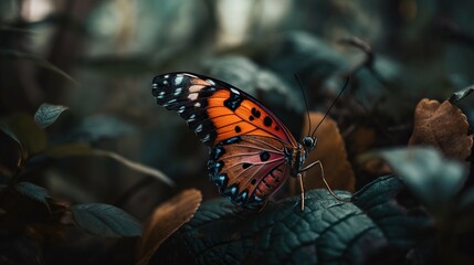 Colorful big butterfly sitting on green leaves, beautiful insect in the nature habitat. Generative AI