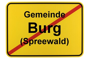 Fototapeta premium Illustration eines Ortsschildes der Gemeinde Burg (Spreewald) in Brandenburg
