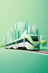 Modern green sustainable track with train - obrazy, fototapety, plakaty