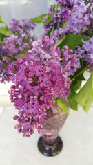 Bouquet of beautiful lilac in a glass vase