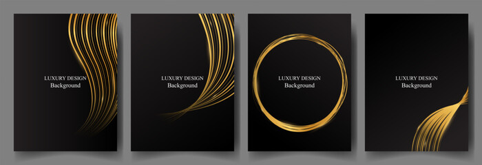 set luxury black and wavy shiny gold line design background vector. luxury elegant theme