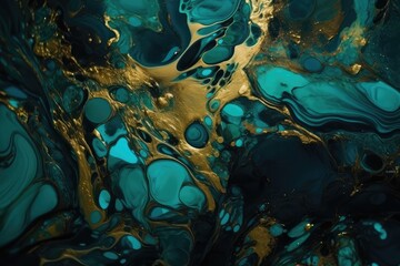 Fototapeta na wymiar abstract emerald liquid background with beautiful color palette and gold veins, high detailed rendering background with fluid texture, top view - Generative AI