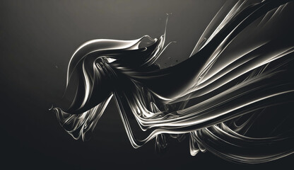 Abstract black background with white soft lines, generative AI.