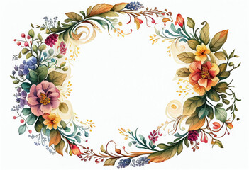 Beautiful Watercolor Floral Frame, Copy Space, Generative AI