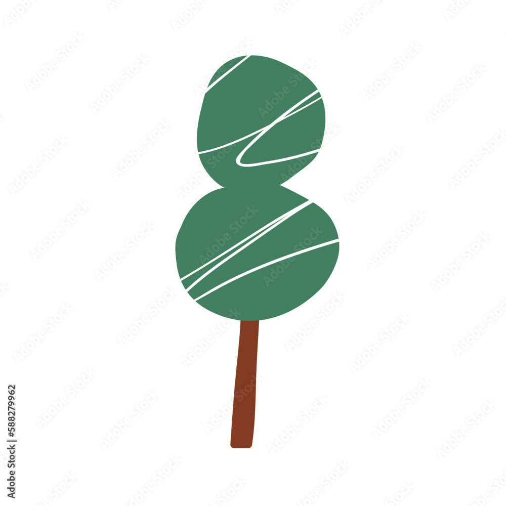 Poster abstract simple forest tree. plant in kids primitive naive style. simple shaped botanical clip-art w