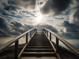 Stairway to heaven, wooden bridge goes to the sky