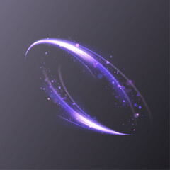 Magic purple light wind png festive isolated light effect on transparent background. Bright comet png with sparkling stars and dust.