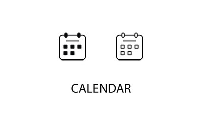 Calendar icons with 2 styles outline icon, glyph icon, vector stock.