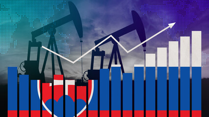 Fototapeta premium Slovakia oil industry concept. Economic crisis, increased prices, fuel default. Oil wells, stock market, exchange economy and trade, oil production