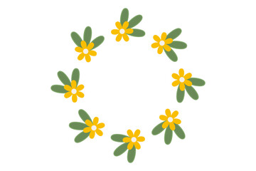 Frame of yellow chamomile flowers with green herbs for cards, invitations. Cute flowers set for social media template. 