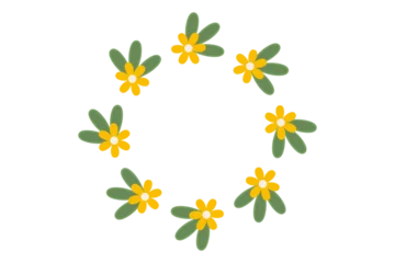 Deurstickers Frame of yellow chamomile flowers with green herbs for cards, invitations. Cute flowers set for social media template.  © Homoarti