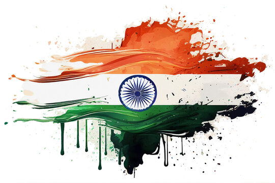 Watercolor india flag splash on transparent png background. Generative ai.