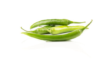 fresh green chili on white background