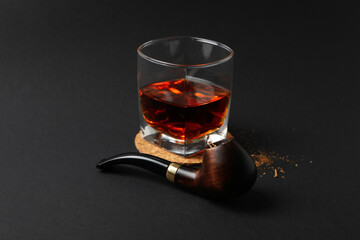 Concept of relaxation, smoking tobacco with smoking pipe