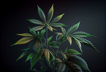 Naklejka na ściany i meble 3D rendering of cannabis plant (marijuana buds and marijuana leaves) for use in both medical and recreational MJ uses. Generative AI
