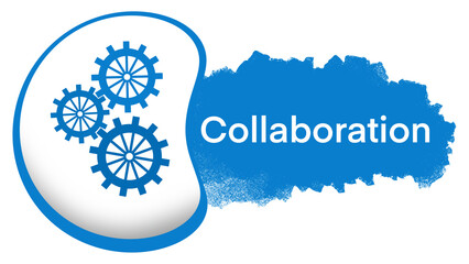 Collaboration Blue Gears Rounded Spatter Text