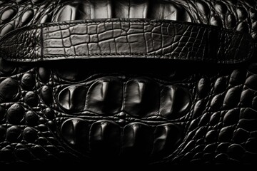  a black and white photo of an alligator skin leather material with a leather belt around the waist and a leather belt around the waist of the waist.  generative ai - obrazy, fototapety, plakaty
