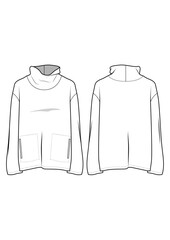 womens turtle neck high neck mock neck sweatshirt sweater pullover top long sleeve technical drawing / flat sketch /CAD / ADOBE Illustrator vector
