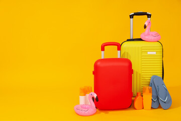 Suitcase, luggage, baggage for summer travel and vacation