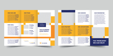 Tax Advisor trifold brochure template. A clean, modern, and high-quality design tri fold brochure vector design. Editable and customize template brochure