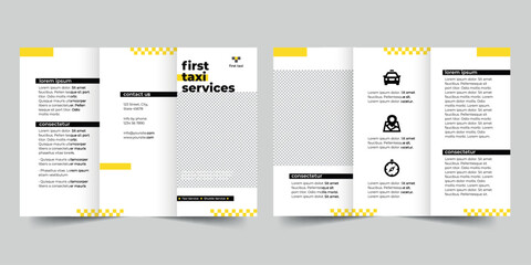 Taxi Services  trifold brochure template. A clean, modern, and high-quality design tri fold brochure vector design. Editable and customize template brochure © Amber Graphics