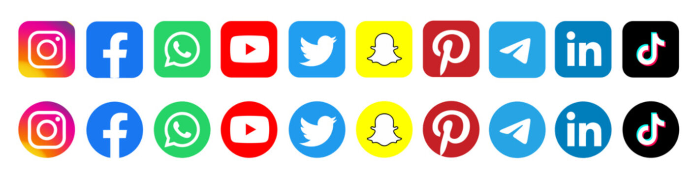 Social Media Icons Png Download. Social Media Logo Png Download.Instagram,facebook,youtube,whatsapp,twitter,snapchat,pinterest,linkedin,telegram,tiktok. Social Network Logos Collection Set.