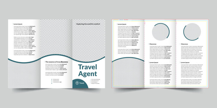 Travel Agent Agency trifold brochure template. A clean, modern, and high-quality design tri fold brochure vector design. Editable and customize template brochure