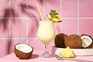 Fresh summer cocktail - Pina colada, fresh summer drink concept
