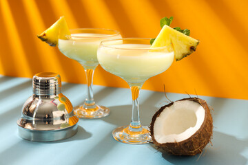 Fresh summer cocktail - Pina colada, fresh summer drink concept - obrazy, fototapety, plakaty