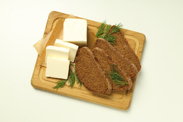 Concept of breakfast, eat food with butter, top view