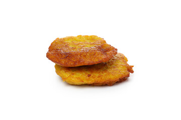 Potato pancakes isolated on white background, close up