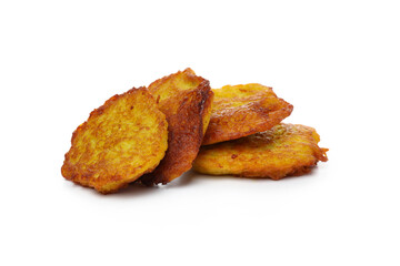 Potato pancakes isolated on white background, close up