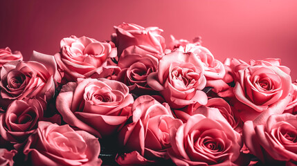 Obraz premium Bouquet of pink roses close up, generative AI.
