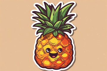  a sticker of a pineapple with a smiley face on it's face and eyes drawn on the side of the sticker.  generative ai