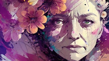 Painted portrait of a white woman, generative AI