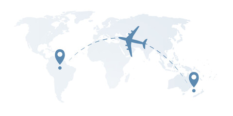 Traveling All Around the World - Travel by Airplane - World Map Design with Intercontinental Destinations, Flights Concept