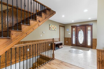 Beautiful contemporary rustic cabin interior wooden corridor design