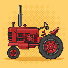 Old tractor pinup pop art retro raster illustration. Comic book style imitation.