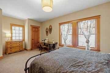 Beautiful contemporary rustic home interior bedroom design with wooden windows