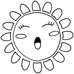 Obraz premium Cute happy sun with smiling face cartoon emotion expression outline icon. Vector illustration