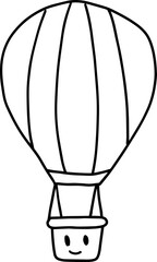 Hot air balloon with smiling face cartoon emotion expression outline icon. Vector illustration