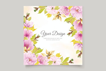 cherry blossom with pink color and soft leaves card set